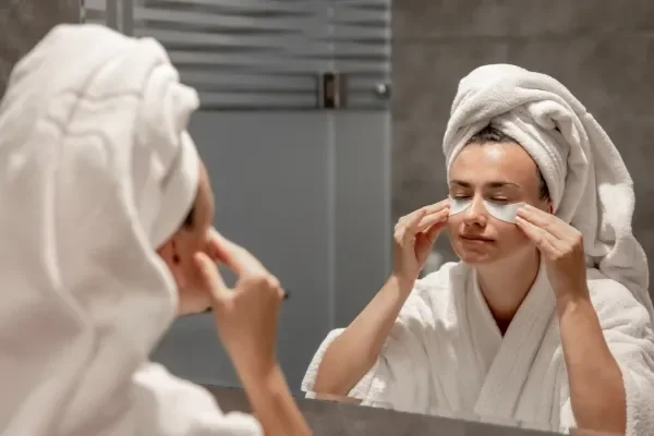 Woman in bathroom doing beauty routine as part of her evening ritual routine