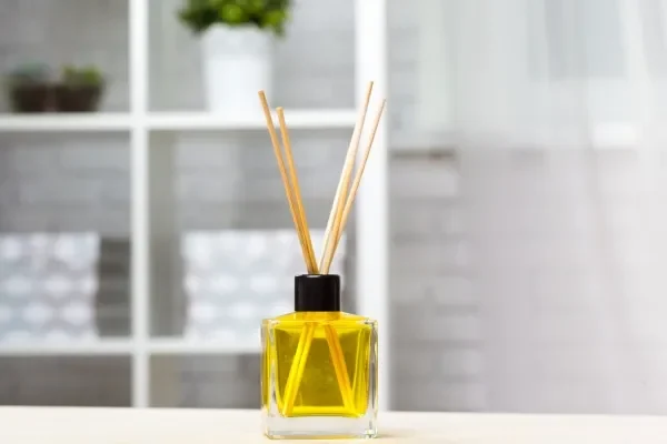 Insect repellent reed diffuser inside a home